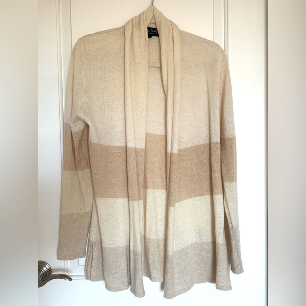 Claudia Nichole Striped Cream and Tan Cashmere Cardigan